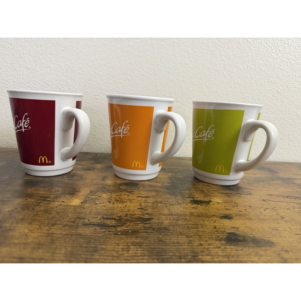 McCafe McDonald's German Coffee Mug Cup Red Orange Green White 2010 Germany EUC - Picture 2 of 8